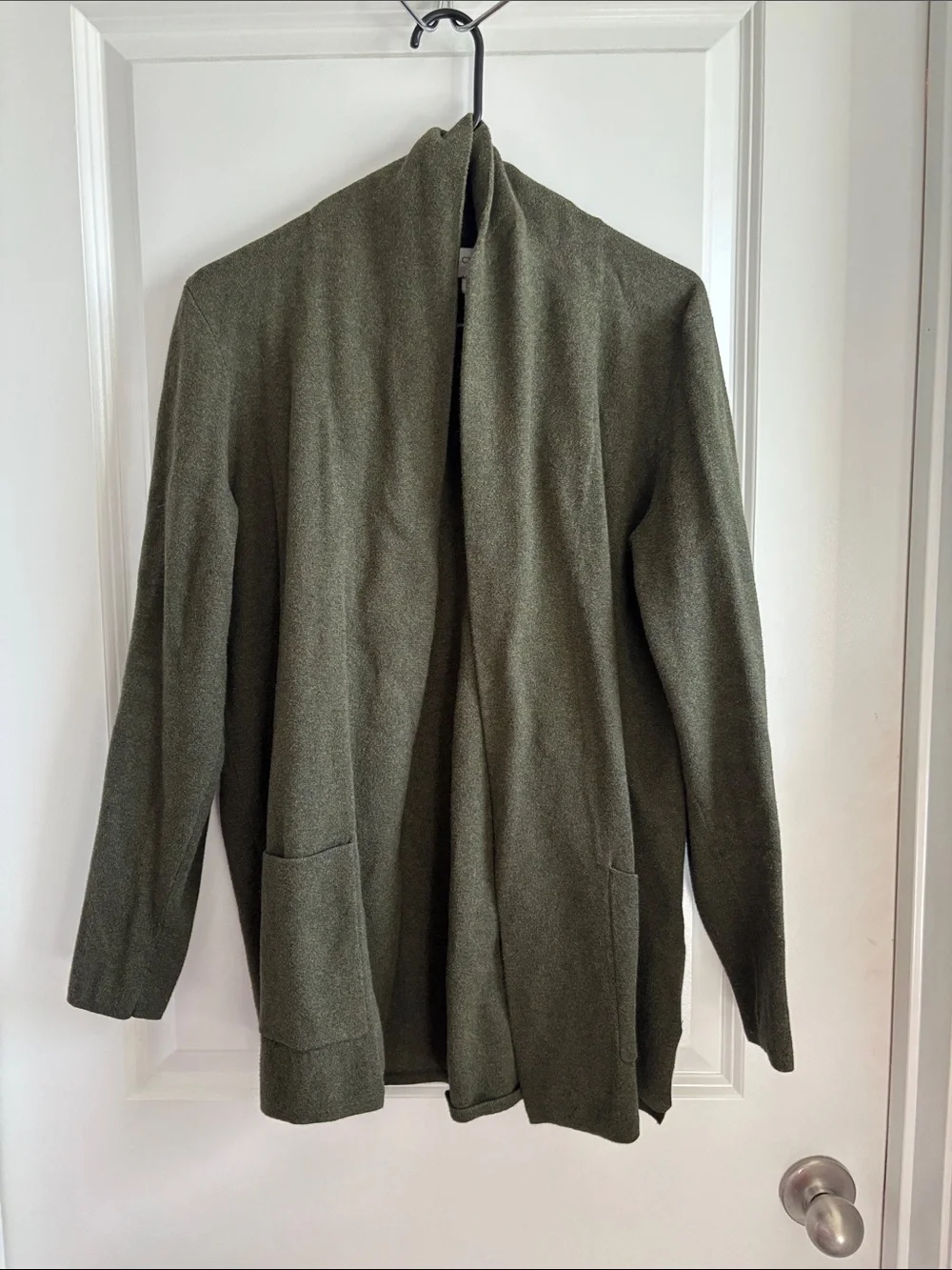 J. Crew Olive Open-Front Knit Shirt Jacket